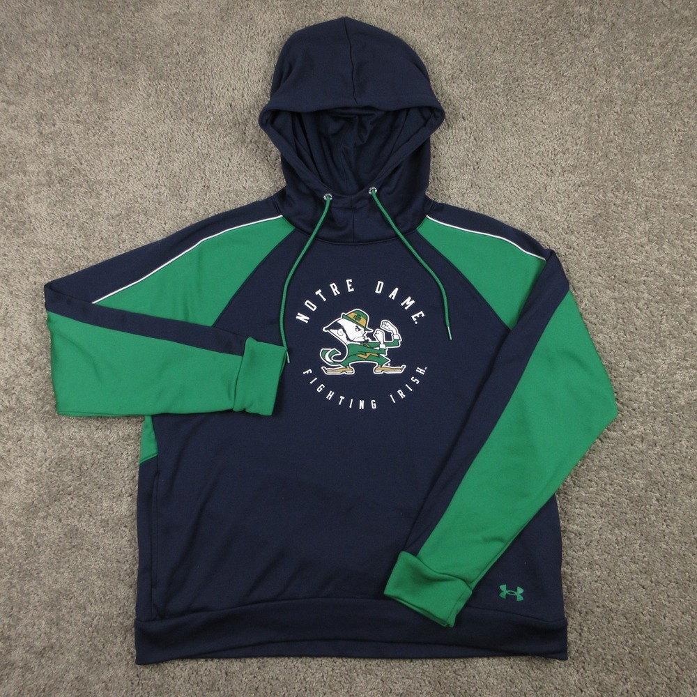 Notre Dame Fighting Irish Sweater Womens XL Blue Green Hoodie Sweatshirt UA NCAA